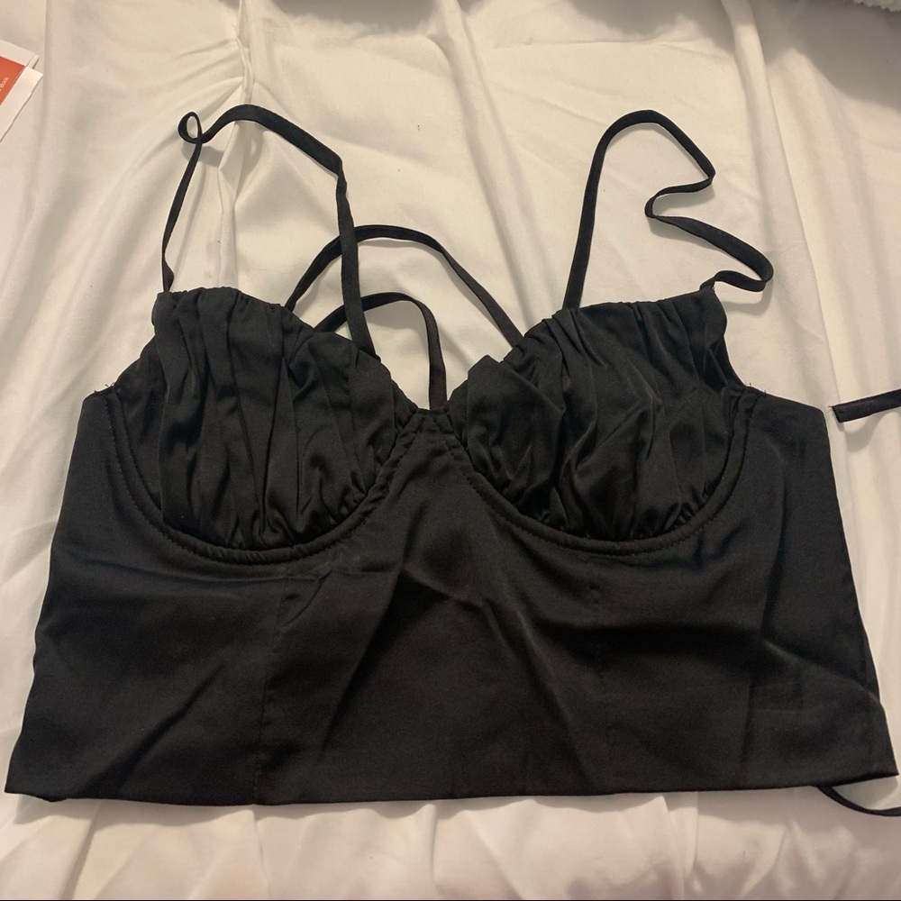 Black satin top NWT